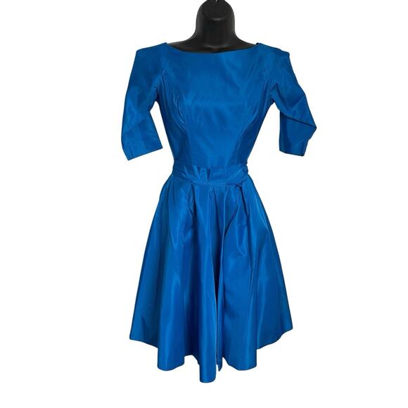 Vtg 50s Lorrie Deb San Francisco Dress Womens 5 Turquoise Cocktail Overskirt 60s - Picture 2 of 16